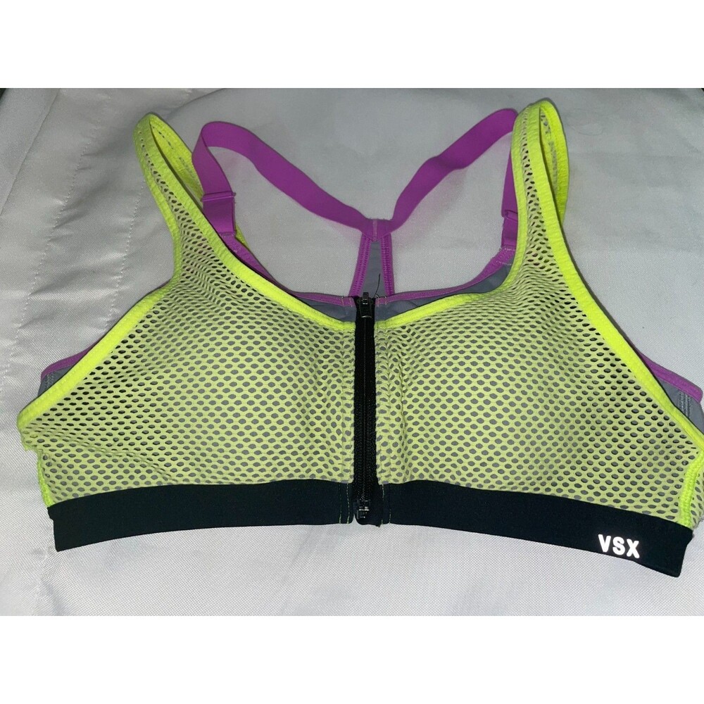 VICTORIA SECRET VSX SPORT YOGA Racerback BRA ZIP MESH Push Up 36B Neon